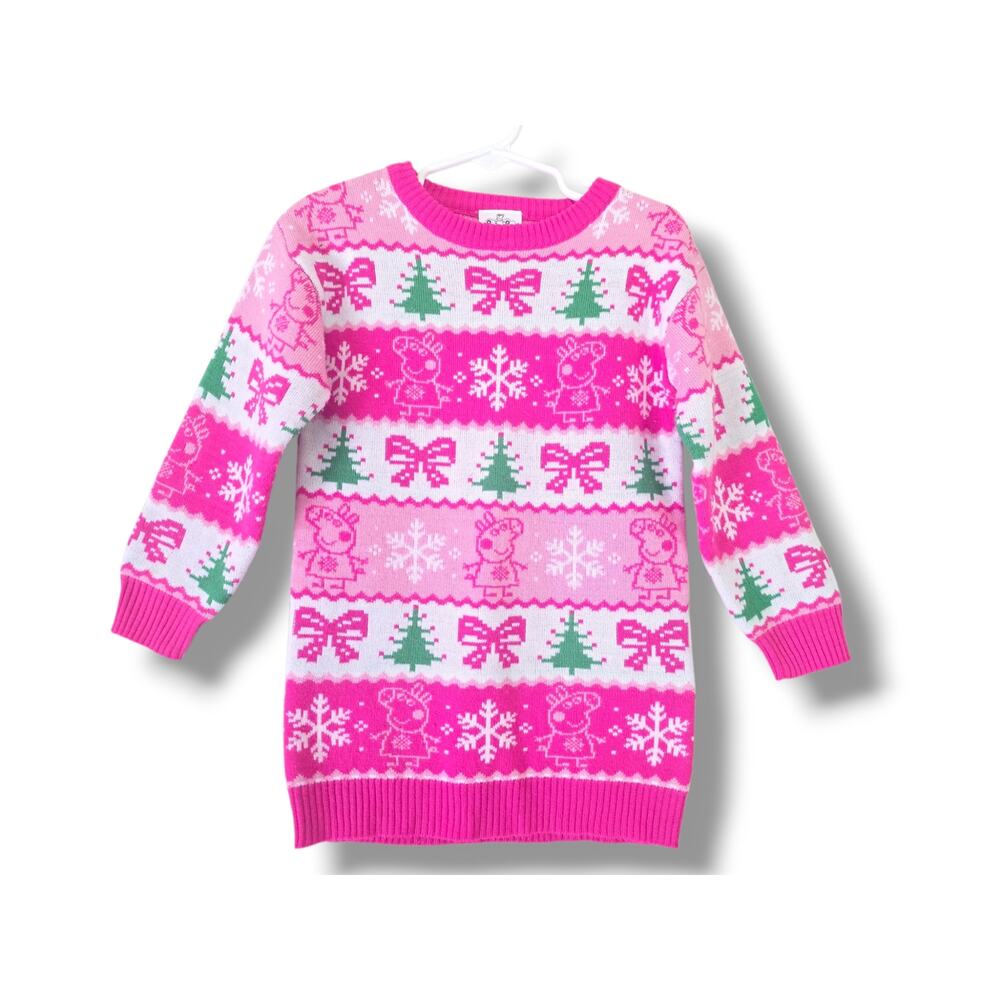 Peppa Pig Girls 3T Pink Fairisle Holiday Sweater Dress
